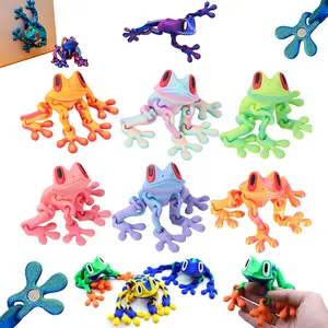 6 Pcs 3D Printed Magnetic Frog Toy - Realistic Jumping Frog with Articulated Joints, Magnetic Frogs for Refrigerator, Colorful Gradient Design, Funny Desk Decor, Frog Decor Kitchen Accessories Magnets for Home Office Car