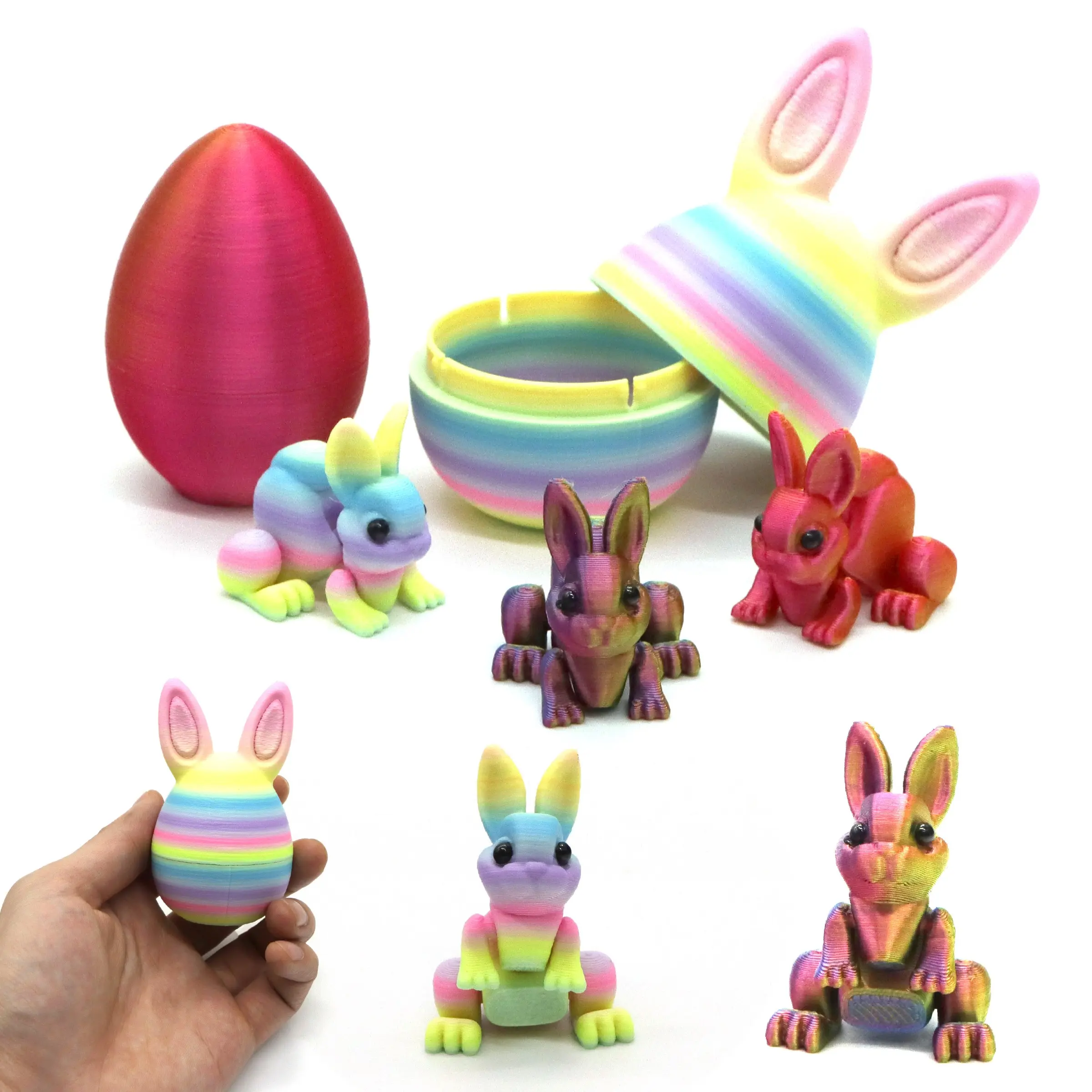 3D Printed Easter Egg and Hinged Rabbit Figurine, Articulating Animal Figurines, Decorative Figurine, Creative Home Decor, Desktop Ornament, Perfect Gift for Valentine's Day, Mother's Day, Easter