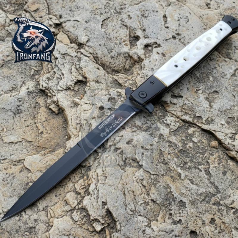 Classic 13" Big Boy Milano Italian Style Chef's Knife Black White Pearl Stainess Steel Blade- Gift for Men, Father, Boyfriend ironfangknife