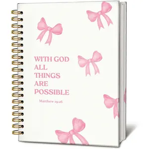 Pink  Bow Christian Notebook, Inspirational Christian Journal for Women, With God All Things are Possible  Journal Notebook,  Journaling Hardcover Spiral Notebook 5.5x8.3 Inch