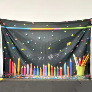 Colorful Pencil Theme Backdrop, Wall Hanging Backdrop, 1 Count Creative Back To School Party Decoration, Wall Decor for Home Living Room Bedroom Dormitory, Indoor Backdrops, Banners