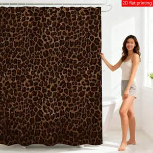 1PC/4PCS Deep Brown Leopard Print, Leopard Pattern Shower Curtain Set, Home Bathroom Decoration, Waterproof Fabric with 12 Hooks, Non-slip Bathroom Rug, U-shaped Toilet Mat, Toilet Lid Mat, Shower Essentials, Restroom Bathroom Accessories
