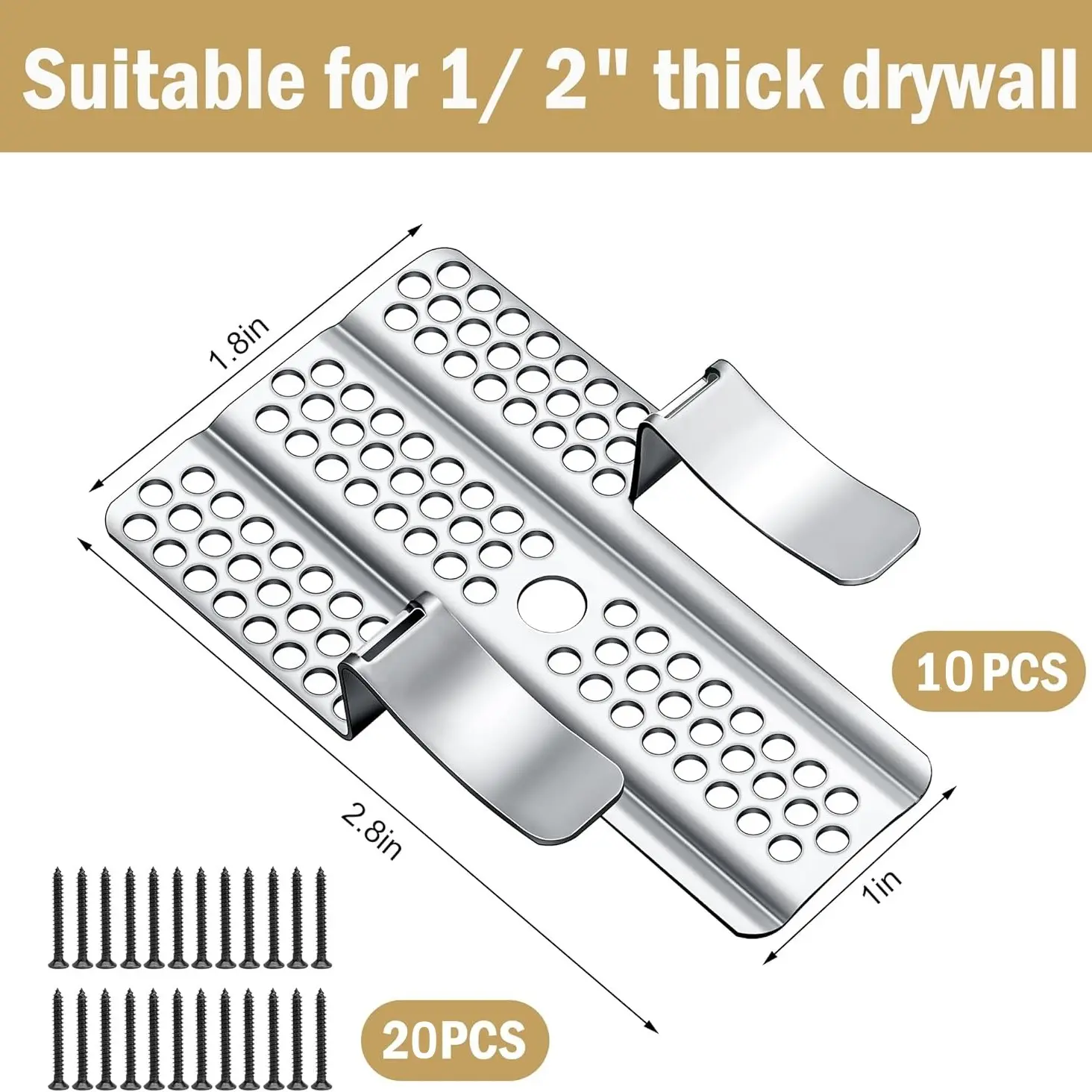 GJANSH Easy-to-Install 1/2-Inch Drywall Clips,Drywall Repair Tools, Professional Wall Hole Repair Kit and Drywall, Sturdy Metal-Backed Clips with Screws for Home Renovation,fathersdaygift
