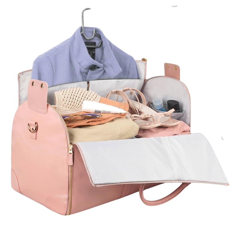 Garment Travel Duffle Bag Large 2-in-1 Convertible Carry-on Luggage for Men & Women with Hanging Suits Dresses & Clothes Shoe Compartment Weekender Tote Combo Duffel Brown Leatherette