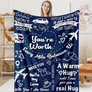 Long Distance Relationship Flannel Blanket, Distance Won't Keep Us Apart Soft Throw, You're Worth Every Mile Pattern, Cozy Nap Blanket for Home Office Travel, Suitable for Sofa Bed Couch, Gift for Boyfriend Girlfriend Him Her, Heartfelt Statement Piece