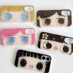 Kawaii Girl Big Eyes Phone Case for iPhone 12-17 & Samsung S21-25 Series TPU Protector with Full Protection Vibrant Design Flexible Shock Absorption Durable Material
