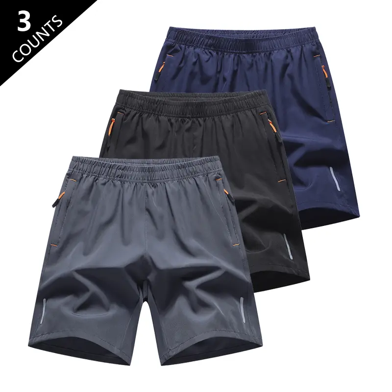 Men’s fashion athletic shorts with an elastic waistband and zippered pockets; plus-size quick-dry men’s sports shorts suitable for summer training and outdoor activities; casual shorts