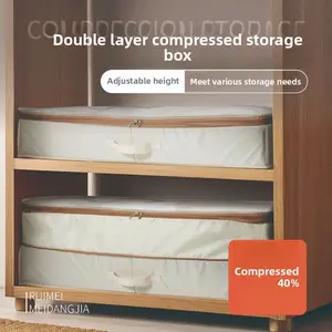 Bunk Bed Bottom Compressible Oxford Cloth Finishing Box Adjustable Height Storage Box for Quilt Clothing Foldable Large Capacity Household Organiser Beige Hot Selling Top Compression Expandable Room
