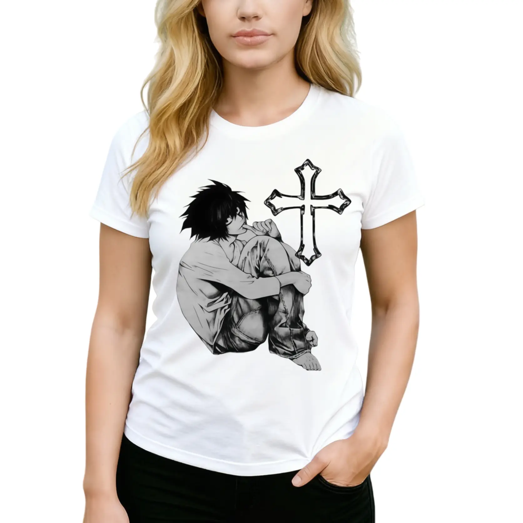 Men's Death Note Graphic T-Shirt - Cotton Crewneck (Round Neck), Short Sleeve, Universal Fit, Streetwear Style Clothes Featuring Ryuk Shinigami & Light Yagami Anime Designs