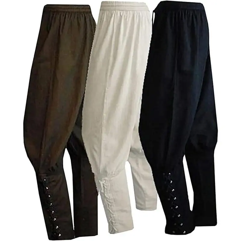 Men's Ankle Banded Pants Medieval Viking Navigator Pirate Costume Trousers Renaissance Gothic Pants Breathable Soft