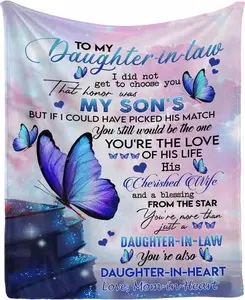 Love Message Text Blanket to My Daughter-in-Law, You're Also My Daughter-in-Heart Custom Hug Blanket Bed Throws, Soft Comfortable Flannel