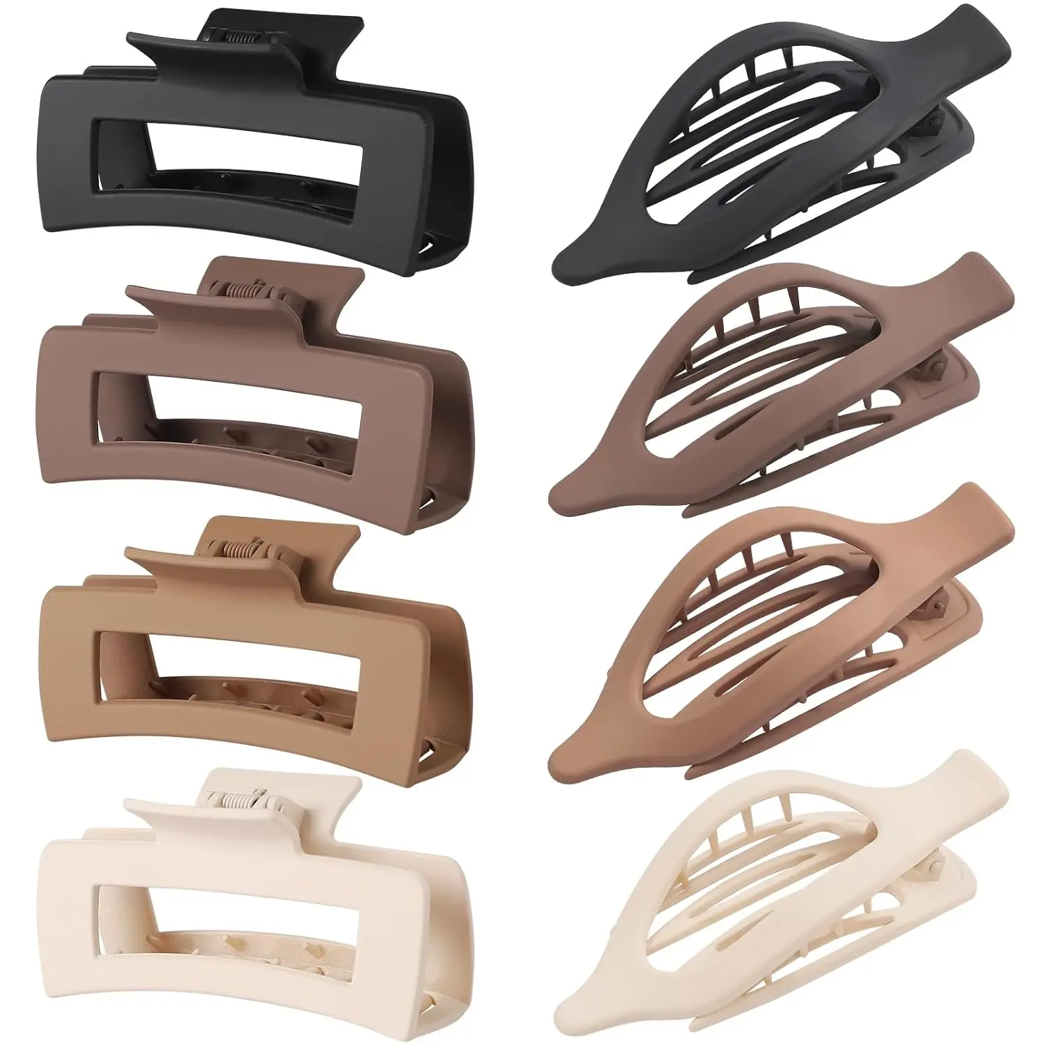 Hair Clips for Women 4.3 Inch Large Hair Claw Clips 8 count Square Claw Clips & Flat Hair Clips for Thick or Thin Hair  Concord Hair Barrettes  Hair Accessories for Women (Brown)