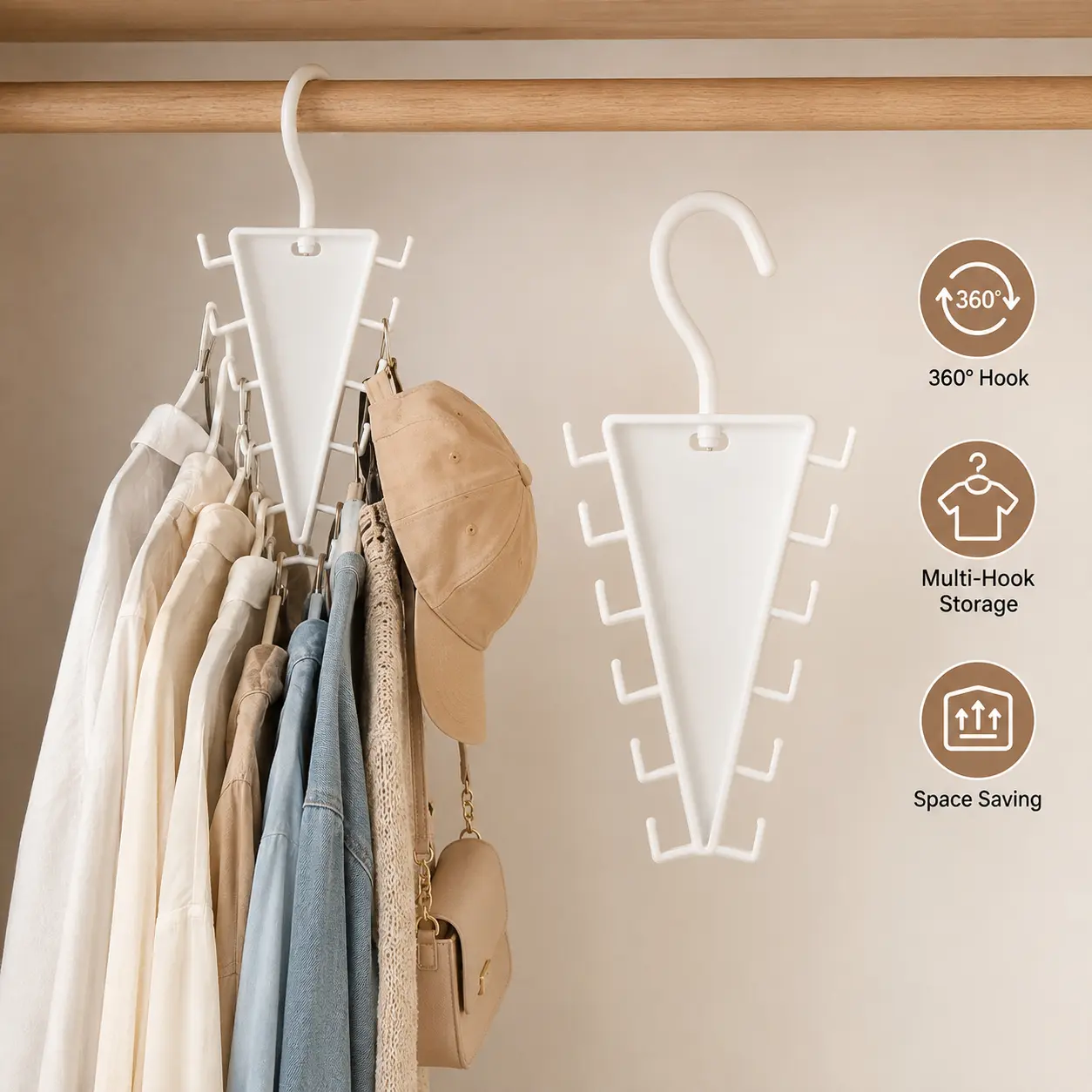 Space Saving Clothes Hanger Organizer, 360° Rotating Multi Hook Closet Hanger for Shirts, Jackets, Hats, Bags and Scarves