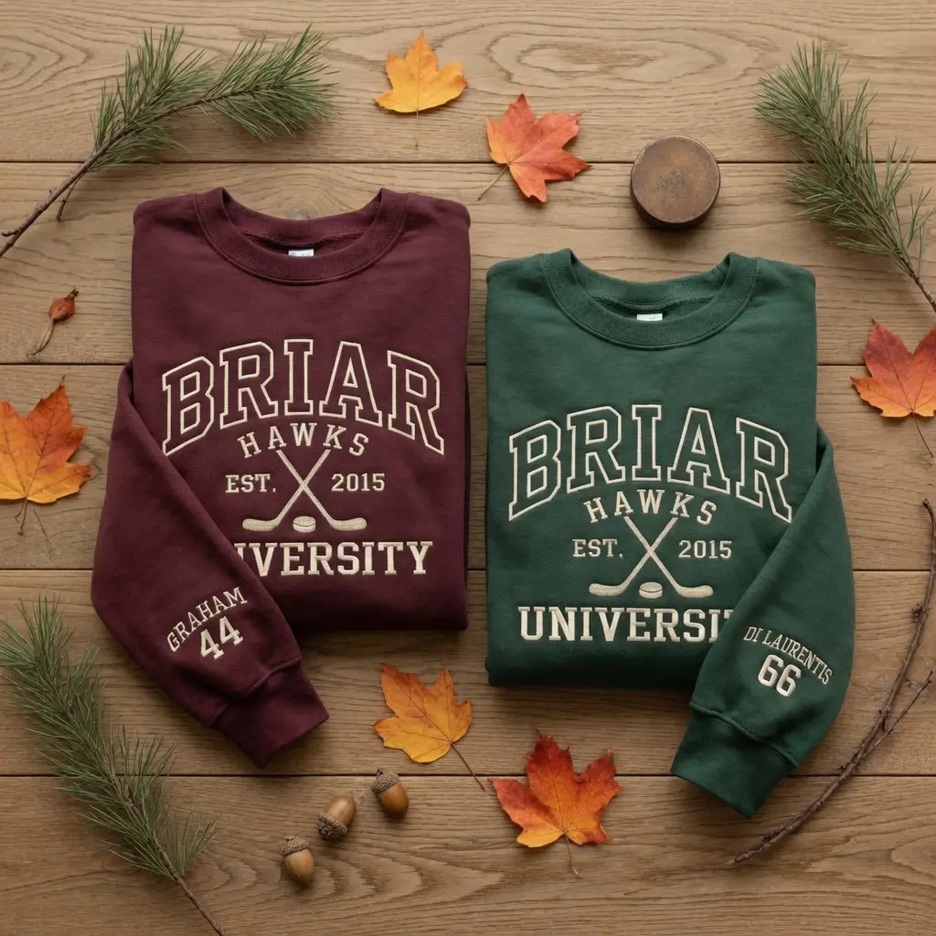Embroidered Briar University Hockey Shirt, Briar University Off Campus Series Hockey Sweatshirt, Bookish Gift, Di Laurentis 66 and Graham 44