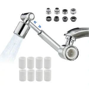 1440 °   Rotating Sink Water Filter Faucet Extender Aerator, 2 Mode Swivel For Bathroom/Kitchen Skin Face Eye Wash,Brass Long Arm Extension For Toddlers,Multiple Adapters With 9pcs Filters