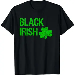 Black Irish St. Patrick's Day Shirt, Bright Green Logo T-Shirt,Made in USA