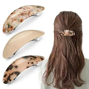 3 PCS Acetate Hair Barrettes for Women,French Barrette Hair Clips Tortoise Shell Hair Barrettes for Thin Thick Hair Large Hair Accessories Automatic Clasp Hairgrips