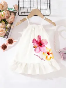 Girls Summer Floral Halter Dress, Cute Baby Beach/holiday, French Romantic Ruffle, Home and Outdoor Casual Wear