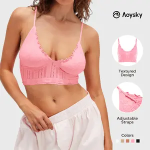 Aoysky Women's Wireless Spaghetti Strap Intimates - Seamless Deep V-Neck Triangle Bralette, Basic Plain No-Underwire T-Shirt Bra (Do Not Dry Clean)