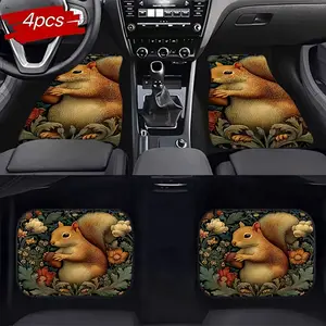 4pc Cute Squirrel Car Floor Mat Set, Anti-Slip Wear-Resistant, All-Season Universal, Odorless Creative Cartoon Pattern, Car Foot Pad Protector, Car Interior Accessory, Car Mats