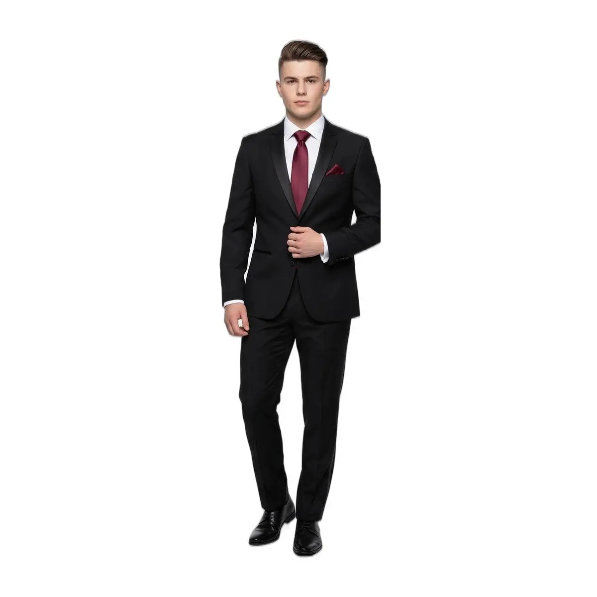 The Vintage – Black Tuxedo + Burgundy Necktie | Prom 2026