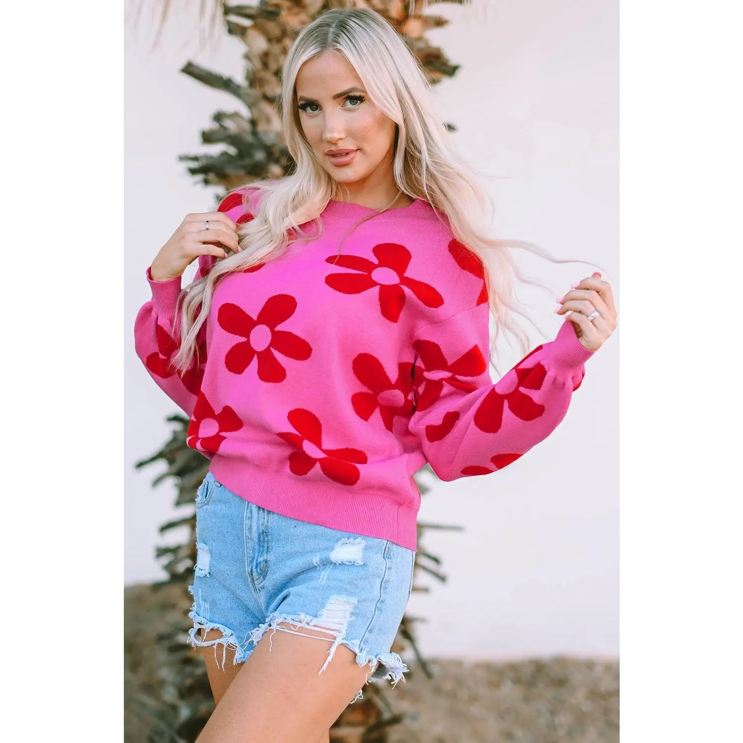 Daisy Pink & Red Retro Floral Sweater