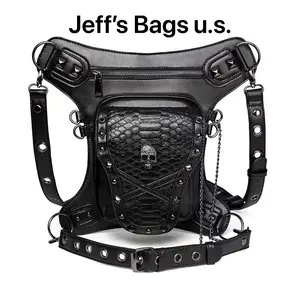 No.2 Punk Vintage Steampunk Waist Bag Fanny Pack Fashion Gothic Leather Shoulder Crossbody Messenger Bags Thigh Leg Hip Holster Purse Travel Pouch Hiking Sport Chain Bags for Women Men