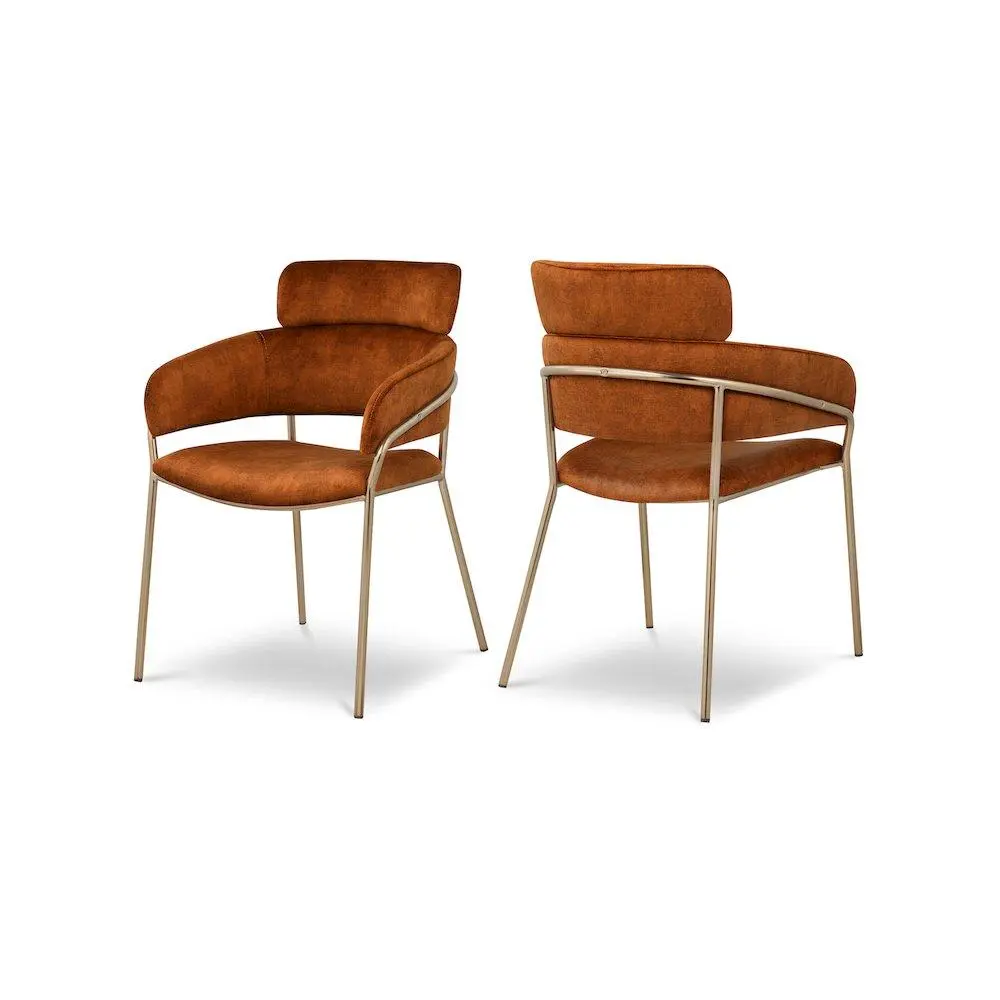 Yara Cognac Velvet Dining Accent Chair, Set of 2 - Indoor Furniture for Dining Room Use, Accent Chair 2