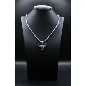 Men's Silver Stainless Steel Bull Necklace