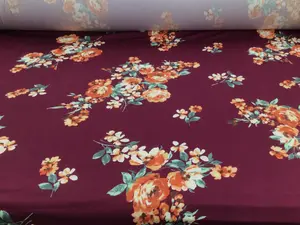 Double Brushed DTY Floral Spandex Stretch Apparel Fabric Burgundy Orange K213
