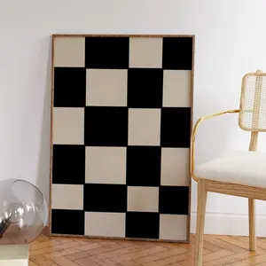 Room Decor, Checkered Wall Art, Modern Art Print, Abstract Neutral Art, Minimalistic Poster