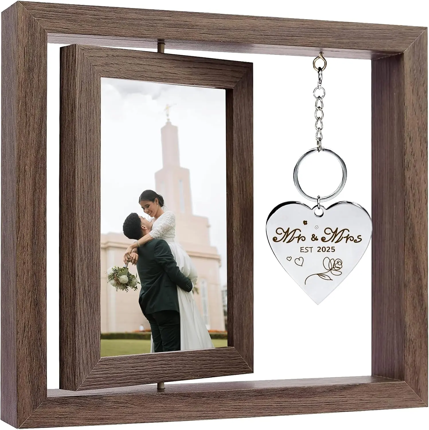 Wedding Gifts for Couples 2025,Rotating Floating Mr and Mrs Picture Frame,4x6 Rustic Picture Frame Engagement Gifts for Couples,Bridal Shower  for Bride to Be