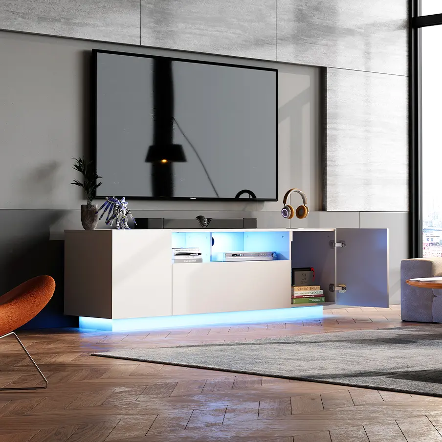 WLIVE TV Stand with LED Lights & Large Storage Cabinet, Modern Entertainment Center for 32/43/50/55 Inchs TVs, Sturdy Media Console for Living Room, Bedroom,Gaming