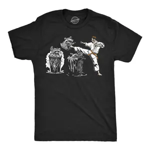 Mens Funny T Shirts Karate Kicking Raccoon Sarcastic Graphic Tee for Men Mens Funny T Shirts Cool Vintage Fashion T-Shirt Gift Classic Menswear Funny Animal Short Sleeve Novelty Tees for Guys Black -