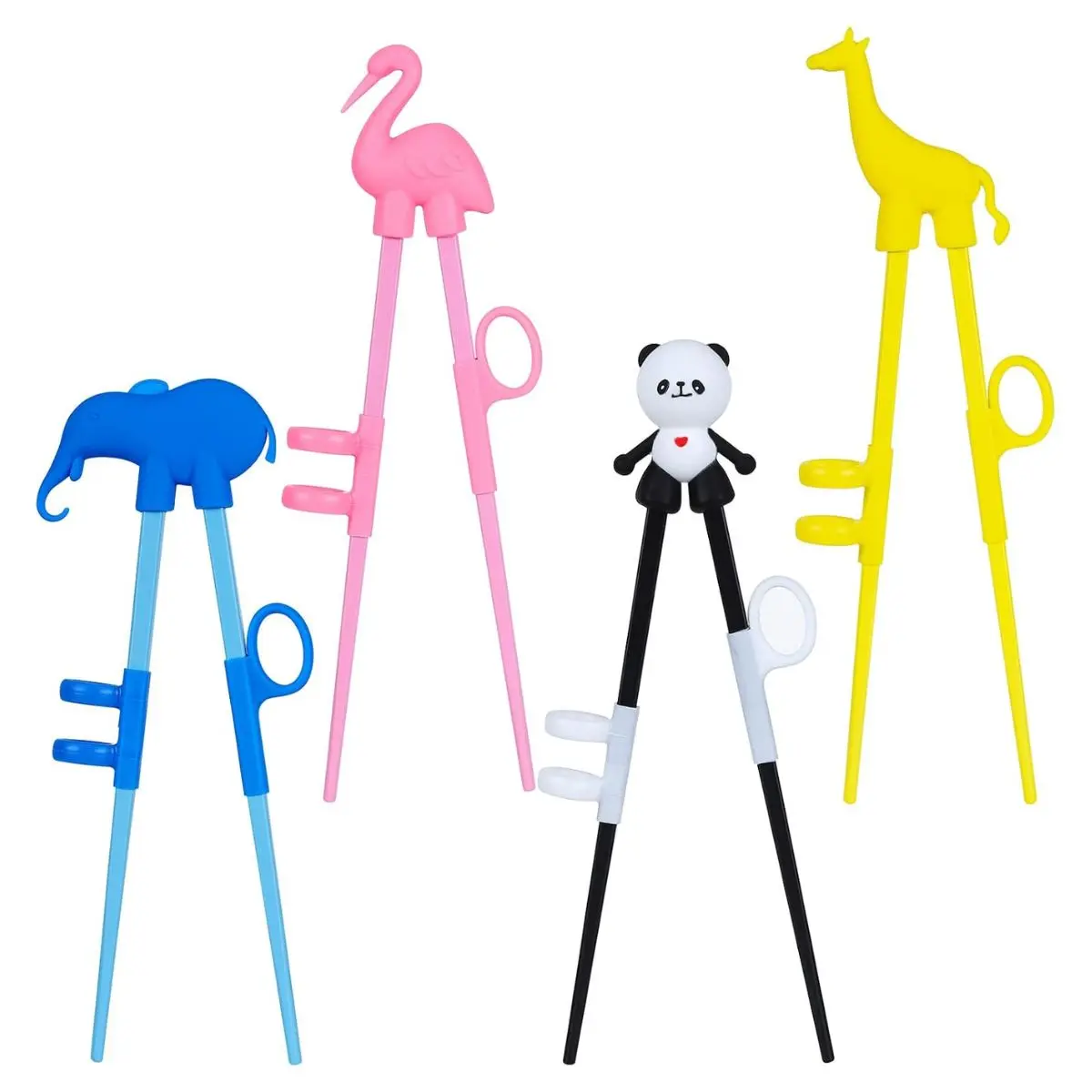 Kids Training Chopsticks 4 Pack – Animal Beginner Chopsticks with Silicone Finger Guide