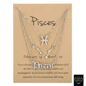 Zodiac Necklace Set - 3 Piece Layered Design with Artistic Drip Cloth and Jewelry Gift Box