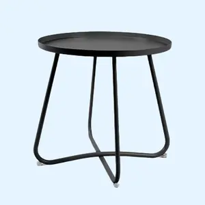 ACEHOME Outdoor Side Tables,Round Modern Home Decor Coffee Tea Side Table,Small Metal Sofa Side Snack Side Table, Simple Style Table for Living Room Bedroom and Garden Balcony Yard Porch Patio(Black) On-Site