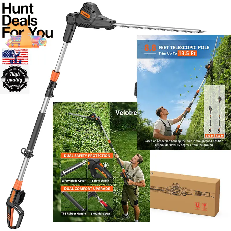Cordless Pole Hedge Trimmer with 2x2000mAh Batteries, 7ft Extension Pole for 12ft Reach, Aluminum Alloy Build, High-Speed Motor, Safety Lock & Shoulder Straps for Yard Garden Dense Growth Pruning