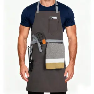 Womens Apron with Pockets Adjustable  Strap,Aprons for Men 38.5" Extra-Long Straps Fit   Types,Chef Apron for Kitchen Garden Barbecue Woodworking(Gray)