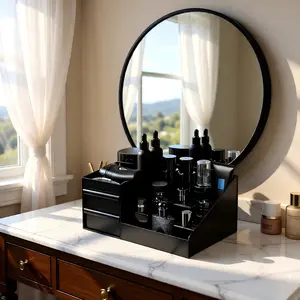 Waterproof Cologne Organizer for Men, Black 3-Drawer Storage Case for Perfume & Grooming, Bathroom Vanity Display - Best Gift for Dad or Husband