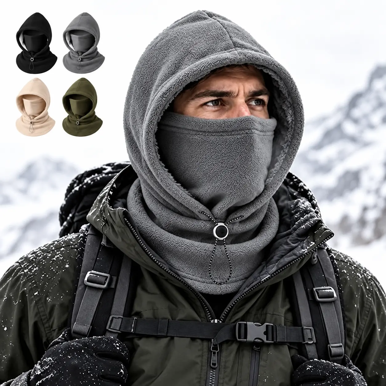 One-Piece Flannel Warm Hat with Neck Mask, Windproof Cold-Weather Cycling Balaclava for Autumn and Winter