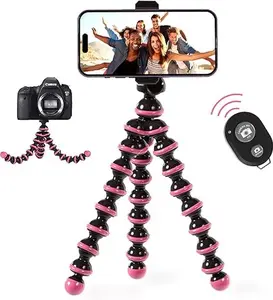 Flexible Tripod for iPhone, Android, Camera - Bendable  Adjustable Stand Holder with Mini Wireless Remote for Selfies, Vlogging, Beauty/Makeup, Live Streaming/Recording - Pink Accessories Smartphone Cellphone