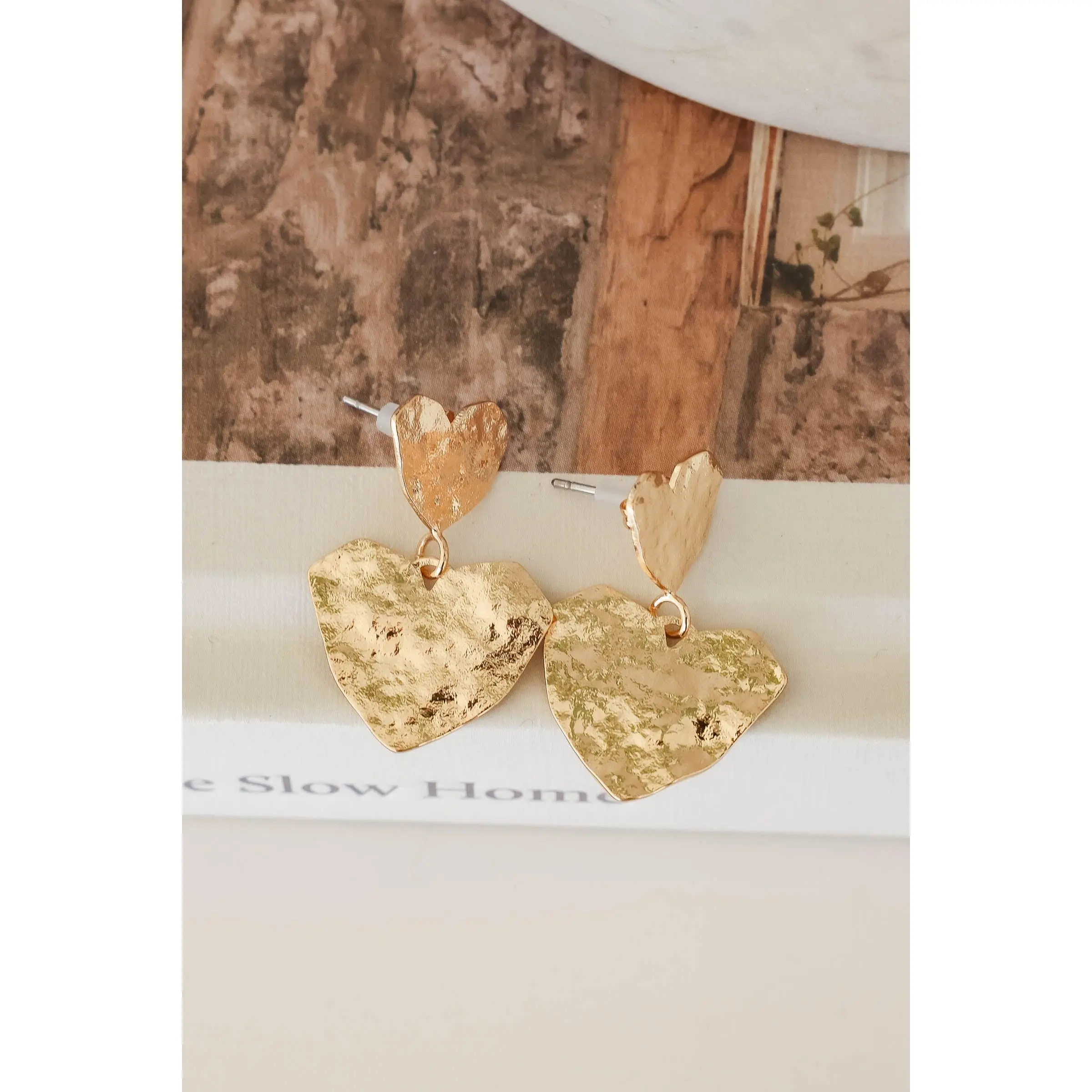 Quit Playing Games Double Heart Earrings - Gold