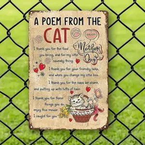 Vintage Cat Poem Wall Art Sign - Rustic Iron Kitten & Paws Design with Poem, Cat-Themed Decor for Bedroom, Living Room, Kitchen - Perfect Gift for Cat Ladies & Cat, Housewarming or Mother's Day Present, Easy Wall-Mounted Installation