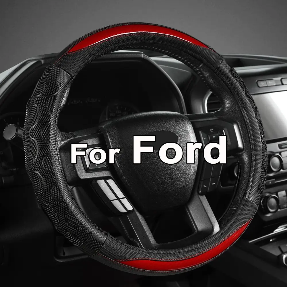 Car Steering Wheel Cover For Ford F150, F250, F350 and Expedition, 15.5-16 Inches, Red