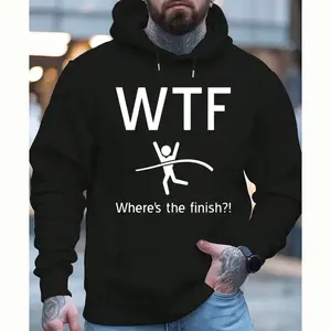 100% Single-Sided Printed Crew Neck Men’s WTF Where's The Finish Running Triathlon Marathon Hoodie