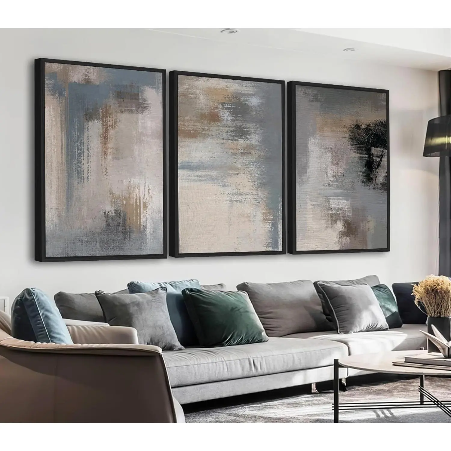 3-Piece Large Wood Framed Canvas Wall Art - Artistic Modern Grey Abstract Hanging Paintings, Black Float Framed Retro Prints for Living Room, Bedroom Decoration, 24"X36"