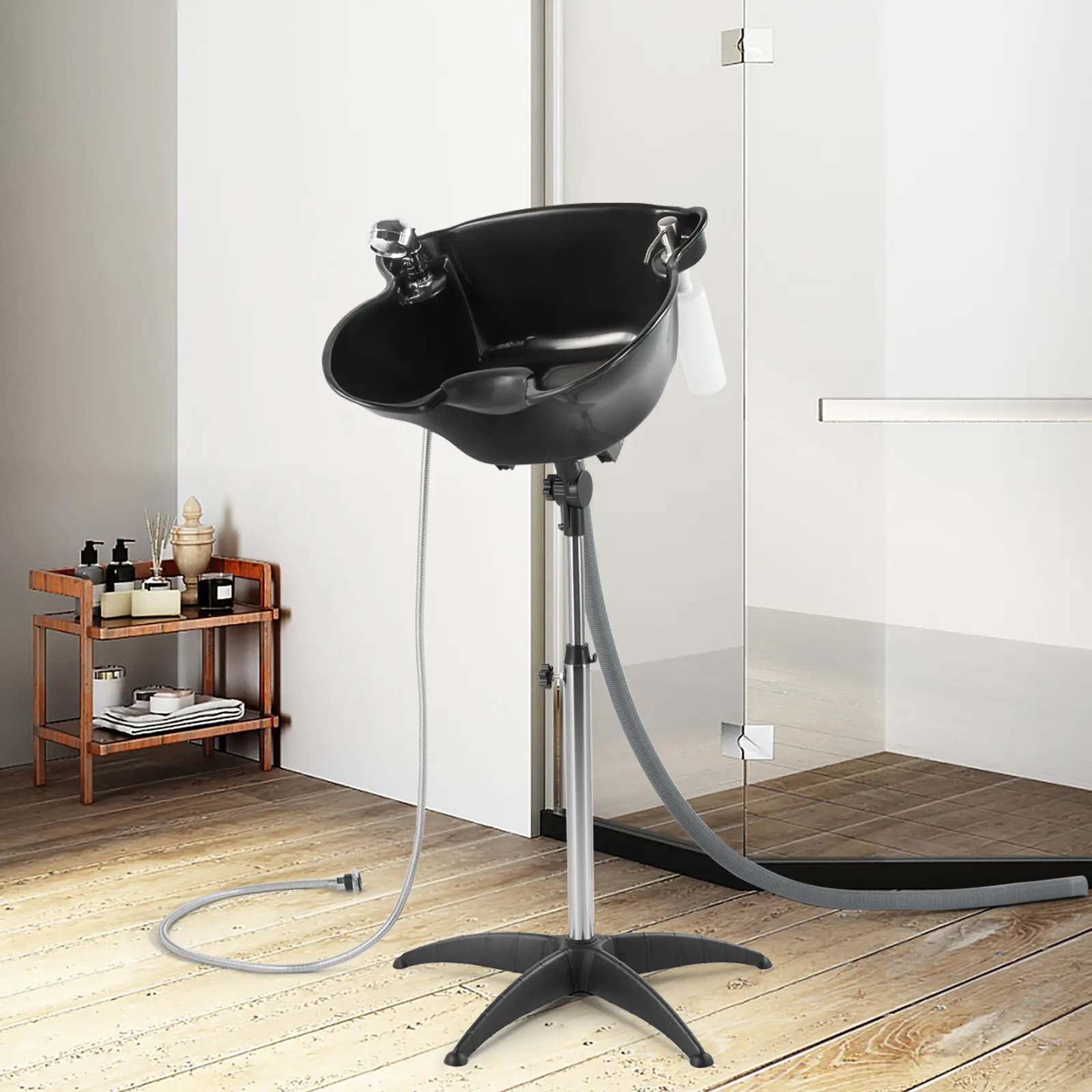 Portable Shampoo Bowl for Home Hair Washing Sink with Adjustable Stand for Salon Home Travel Beauty Expo Black Design