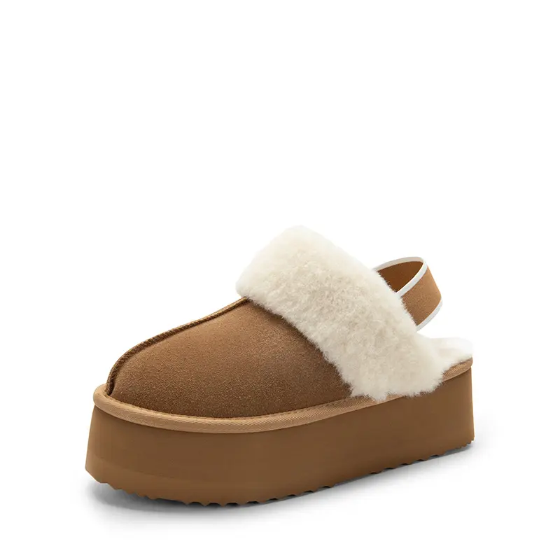 Dream Pairs Women's Suede Platform Slippers, Soft Leather Indoor Outdoor Slides with Fuzzy Lining and Cushioned Non-Slip Sole