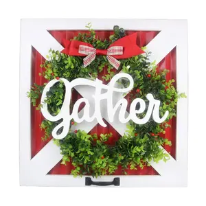 Young's wood barn door w/"Gather" wreath